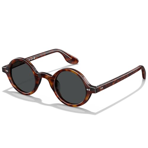 CARFIA Retro Acetate Small Face Polarized Sunglasses for Men Cool Classic Round Sun Glasses CA2501