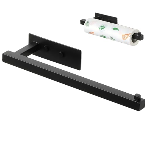 Mooche Kitchen Roll Holder Black Wall Mounted, Under Cupboard Kitchen Roll Holder, SUS304 Stainless Steel 33CM Self Adhesive Toilet Paper Holder, Suitable for Kitchens, Bathrooms, Toilets
