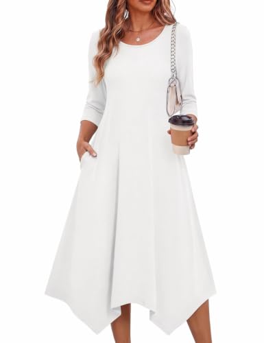 Image of Zeagoo Midi Dresses Women 2026 Dress 3 /4 Sleeve Casual Dresses with Pockets A Line Summer Beach Sundress