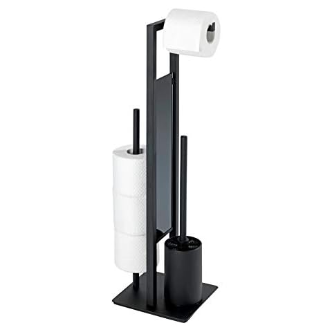 WENKO Stand WC-Garnitur Rivalta, mit integriertem Toilettenpapierhalter und WC-Bürstenhalter, lackierter Stahl, 20 x 70 x 18 cm, Schwarz matt Cover