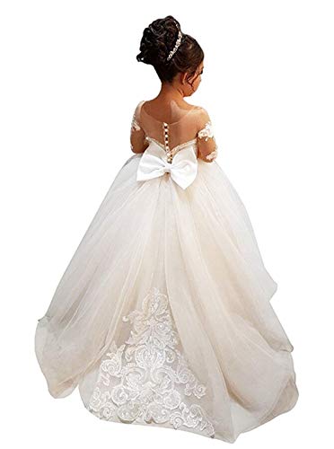 Magicdress Princess Long Flower Girls Lace Dresses Kids Wedding First Communion Tulle Ball Gown with Bow57