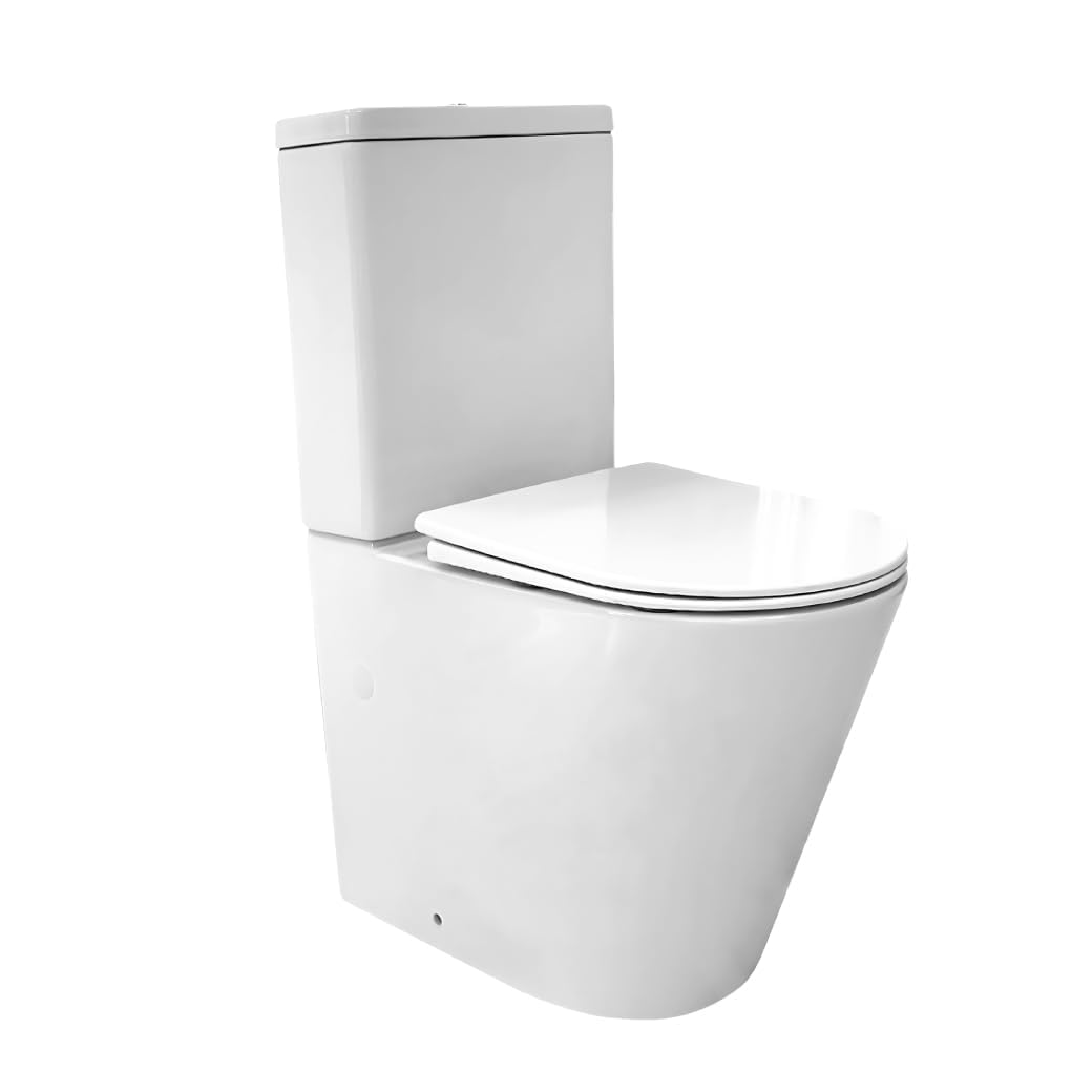 Inodoro Completo,Inodoro Blanco, Retrete para Hogar VENECIA Sistema Rimless Antibacterias Tapa Dura Extrafina Amortiguada Salida Dual