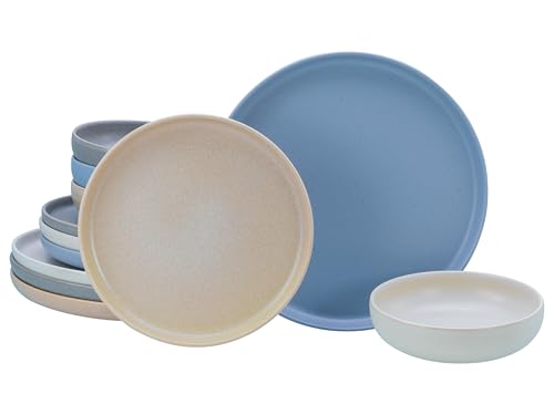 CreaTable, 24662, Serie Uno Nordic, 12-teiliges Geschirrset für 4 Personen, Teller Set aus Steinzeug, spülmaschinen- und mikrowellengeeignet, Made in Europe