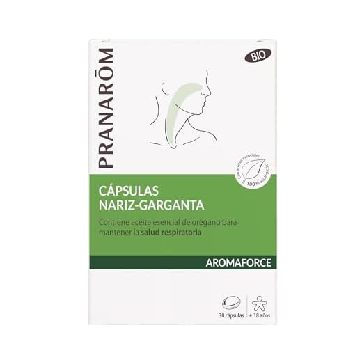 PRANAROM - Aromaforce - Cápsulas Nariz-Garganta - con Aceites Esenciales - Orégano Vulgare - Mantenimiento de la Salud de las Vías Respiratorias - Limón 100% Orgánico - 30 Cápsulas.
