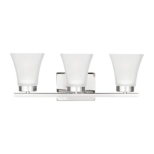 Image of Sea Gull Lighting 4411603-05 Bayfield Three-Light Bath or Wall Light Fixture with Satin Etched Glass Shades, Chrome Finish