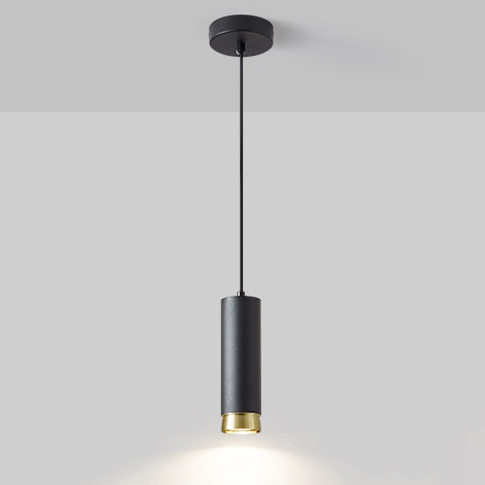 Lustre de cuisine à tête unique du milieu du siècle en métal noir mat et tube long suspendu