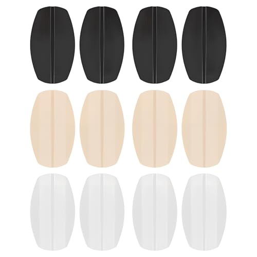12 Piezas Almohadillas para Tirantes de Sujetador, Almohadillas de Silicona para Tirantes de Sujetador, Soportes para Correas de Brasier para Deslizarse - Blanco, Color Piel, Negro