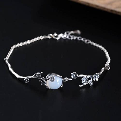 Bracelet argent S925 calcédoine anti-allergie fait main fleur de prunier