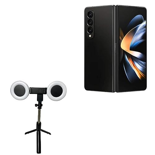 BoxWave Stand and Mount Compatible with Samsung Galaxy Z Fold 5 - RingLight SelfiePod, Selfie Stick Extendable Arm with Ring Light - Jet Black