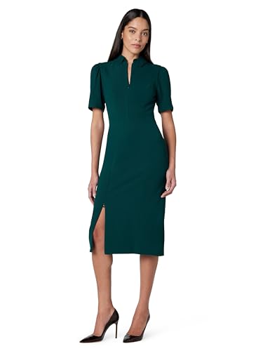 Image of Dress The Population Women's Gloria Collared Zip Neck Short Sleeve Bodycon Midi Dress