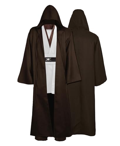 Bichingda Kostüm für Erwachsene, Tunika-Kostüm, Ritterumhang, braun, Jedi-Kapuzenmantel, Weste, Hemd, Hose, Anzug, Outfits für Halloween