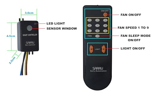Image of Sarru FL1 Electronic One Remote Fan Regulator and One Remote Light On /Off Switch Controller with 9 Fan Speed Regulation and Sleep Mode.