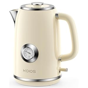 Electric Kettle, 1.8 L Hot Water Boiler Heater with Thermometer, 1500W Retro Electric Tea and Water Kettle with LED Indicator, 100% Stainless Steel, Auto Shut-Off & Boil-Dry Protection, Beige