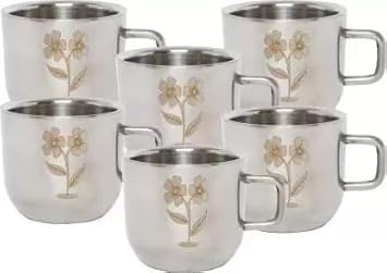 Inaara Dishwasher Safe Stainless Steel Cup Set 80 ml (Pack of 6)