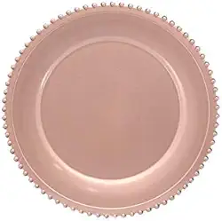 Tuut, Linha Home Decor, Sousplat Redondo, Borda Decorada, Rose Gold, 33x33cm