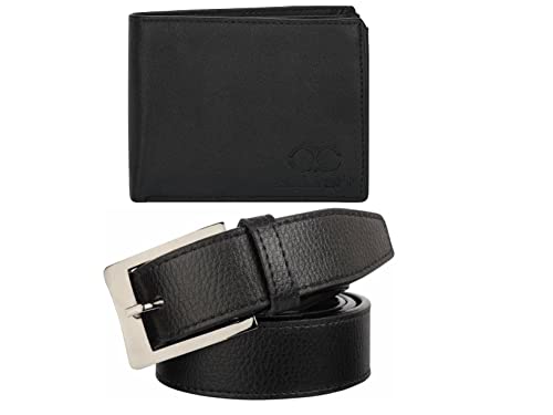 Image of Amicraft PU Leather Gift Combo Set|Gift Set For Mens & Boys|Wallet and Belt Gift For Him PU Leather Formal & Casual Belt Free Size Upto 42 Inches|(Black)