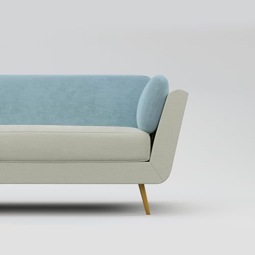 Image of Nuvola Air Premium Latex Fabric Sofa | 3, 4 & 5 Seater Options | Single & Dual-Tone Variants | Ultra-Soft Deep Seating Comfort | Modern Living Room Sofa | 3-Year Warranty (Blue and White, LHS, 5)