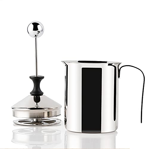 Bomba Manual De Espumador De Leche, Jarras De Espuma De Leche De Mano De Acero Inoxidable Para Café Con Leche Capuchino, Espumadora De Leche Con Pantalla De Filtro De Doble Capa Cover