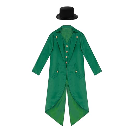 Kids Boys Girls Gothic Steampunk Tailcoat Jacket Victorian Vintage Frock Coat with Hat Party Outfit Set3