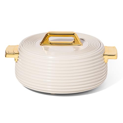 Image of SELVEL Smart Pot Insulated Casserole | Stainless Steel Inner | Luxury Gold Finish Handles & Lid | Double Wall Hot Pot for Roti, Chapati, Rice & Curry | Elegant Serving Casserole (LT Grey, 1100 ML)