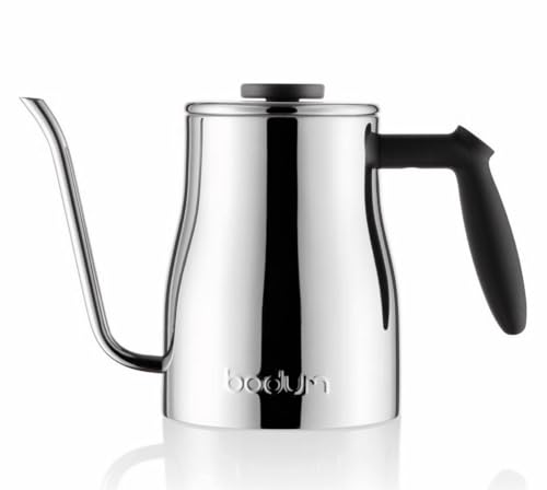 Bodum 34 oz Bistro Gooseneck Electric Water Kettle, Pour Over Coffee & Tea, Temperature Control, Polished Stainless Steel