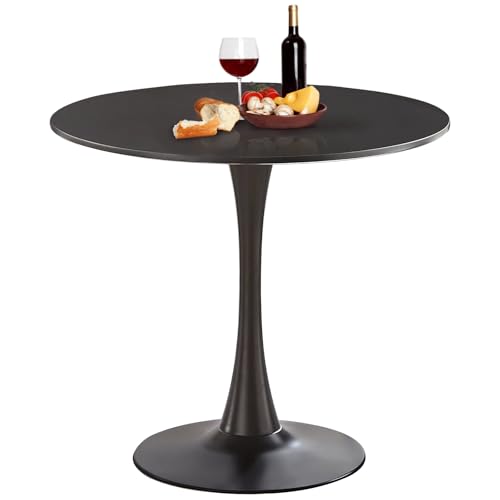 Elepbear Small Space 31.5 Inch Black Round Tulip Dining Table - Modern Pedestal Base Kitchen Table for 2-4 People - Easy Assembly & Easy to Clean