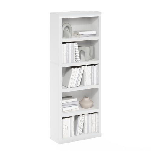 Image of Furinno Rail 5-Tier Open Shelf Bookcase with Classic Style Edges, White