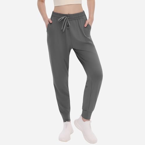 TNNZEET Women's Joggers with Pockets - High Waisted Sweatpants Tapered Leg Drawstring Lightweight Athletic Pants