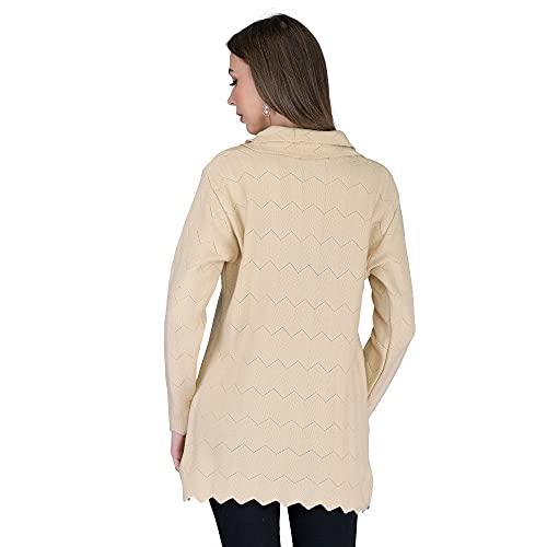 Image of LADY WILLINGTON Women Woolen Double Collar Daffodil Fabric Cardigan Winter Wear Pure Wool Cardigan for Women Free Size Long Cotty Warm Cardigans with Side Pockets