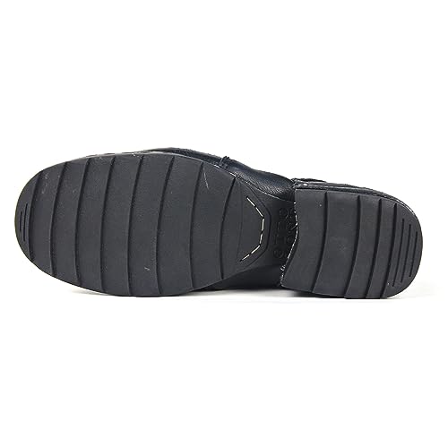 Image of OSSTONE Moto Boots for Men Fashion lace-up Leather Chukka Boots Casual Shoes Metal Cleats OS-6015-3-A-US-R Metal Black