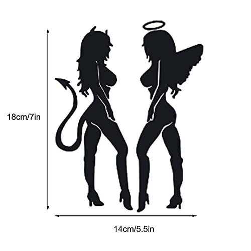 Image of 3 Pairs Sexy Angel and Devil Girl Sticker Naughty Nice Vinyl Good and Evil Die Cut Vinyl Decal for Windows Cars Trucks Bumper Laptops (Angel Devil - Black)