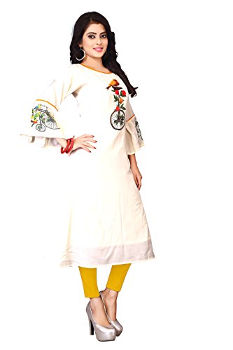 Image of OM SAI LATEST CREATION Women's Crepe Cotton Stitched 3 /4 Sleeves Printed Anarkali Kurti