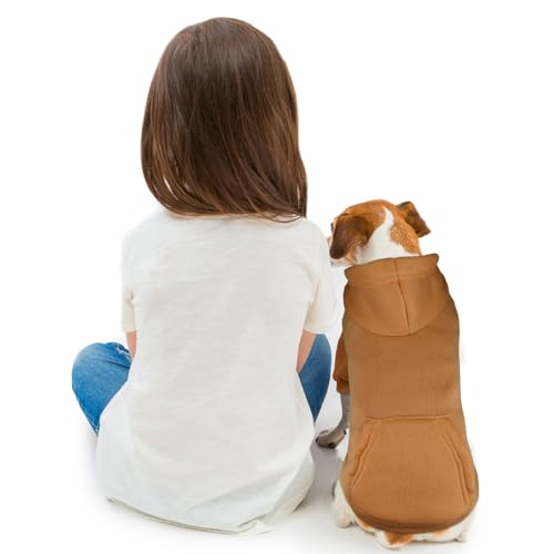 Image of Dog Hoodie Dog Sweaters for Small Dogs Solid Soft Brushed Fleece Pet Clothes Pet Hoodie Sweatshirt with Pocket(Coffee-XS)