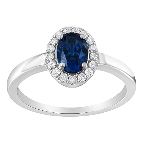 Haus of Brilliance 10K White Gold 1/5 Cttw Round Diamond and Prong Set 7MM Created Blue Sapphire Halo Cocktail Ring (H-I Color, I1-I2 Clarity) - Size 7