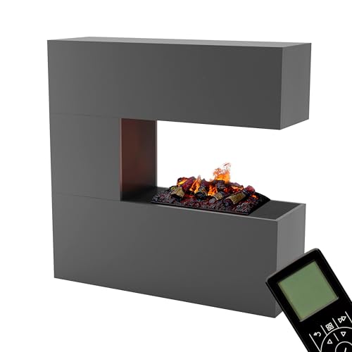 GLOW FIRE Wasserdampf Kamin Schiller (Standkamin) - Elektrokamin mit realistischen LED 3D-Flammen, Knistereffekt & Fernbedienung, 120x120x37 cm - Opti-Myst 500 Elektro Kamin mit Holz-Deko, Grau