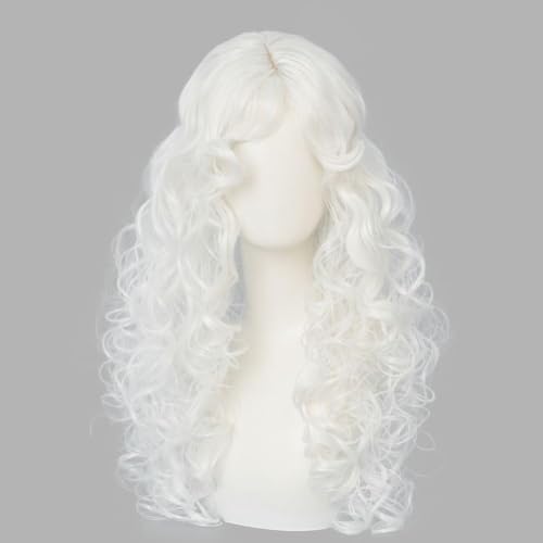 Perruque blanche longue bouclée en fibre synthétique résistante - 2