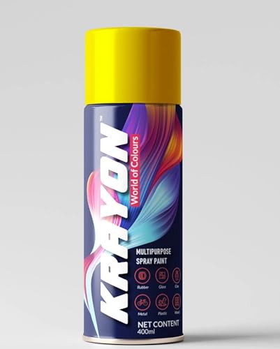 Image of BANNA Krayon Yellow Acrylic Spray Paint 400 ml | Quick Dry Rust-Resistant Multi Surface Aerosol Spray Paint for Metal, Wood, Plastic, Glass, Furniture & DIY Projects