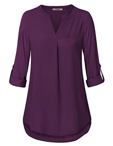 Timeson Women's Casual Chiffon V Neck 3/4 Sleeve Blouse Tops2