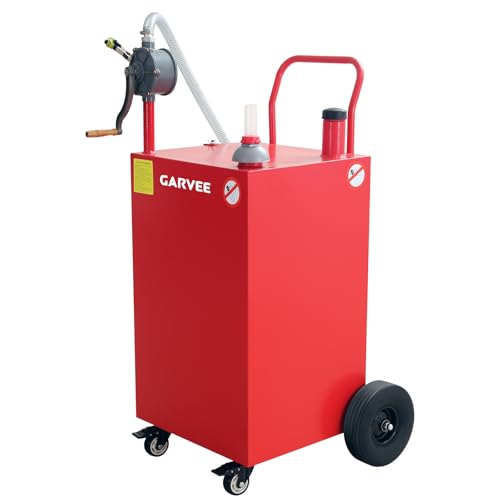 50 Gallon Portable Fuel Caddy with Manual Pump, Heavy Duty Gas Storage Tank on 4 Wheels for Gasoline & Diesel, for Trucks, Boats, ATVs, Lawn Mowers, R