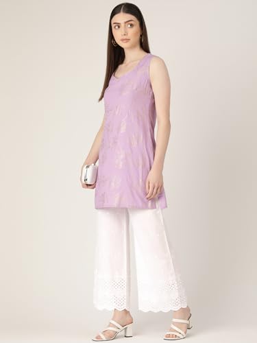 Image of feranoid White Chicken Embroidred Cotton Regular Fit Palazzo