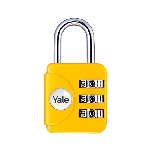 Yale Lucchetto da Viaggio a Combinazione YP1/28/121/1Y, Giallo 28 mm, Corpo in Zinco, Arco in Acciaio, Codice a 3 Cifre, 1000 Combinazioni, Ideale per Valigie, Zaini e Borse da Viaggio