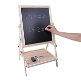 SIXRUN 2 en 1 Lado Doble Niños para Niños Arte de Pie de Pie Madera Correo Cables con 2 Pizarra, Ajustable para Pintar y Dibujar, Costuras sin Costuras, Bien Pulido, Alto