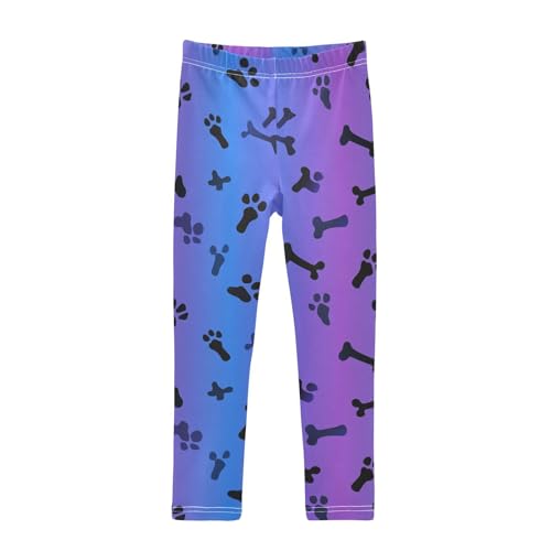 Blue Purple Cat Dog Bone Paw Print Girls Casual Leggings for Kids Printed Long Pant Bottoms Stretch and Soft