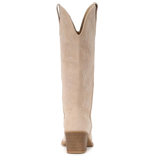 Image of IUV Suede Cowboy Boots For Women Chunky Heel Pointed Toe Cowgirl Boots