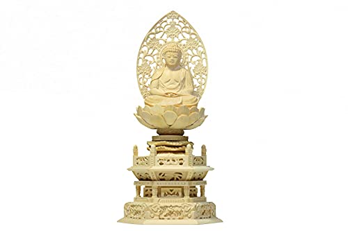 やまこう 仏像 2寸 阿弥陀如来坐像 六角台座 白木 天台宗 ご本尊 仏具 大佛師 帆刈黌童 監修 手彫り 仏壇用 御本尊 木彫り