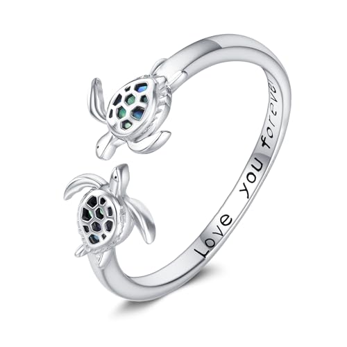 Bague tortue en argent ouvert coquille ormeau bijou tendance