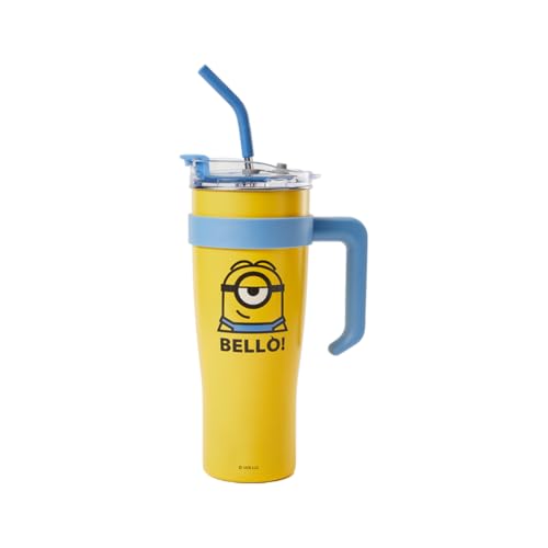 Product Image of the MINISO Minions Travel Tumbler Stainless Steel Cup 54 oz with Handle Water Bottle with Lid and Straw Coffee Mug Holder Compatible BPA-Free for girls and kids | School Office Home