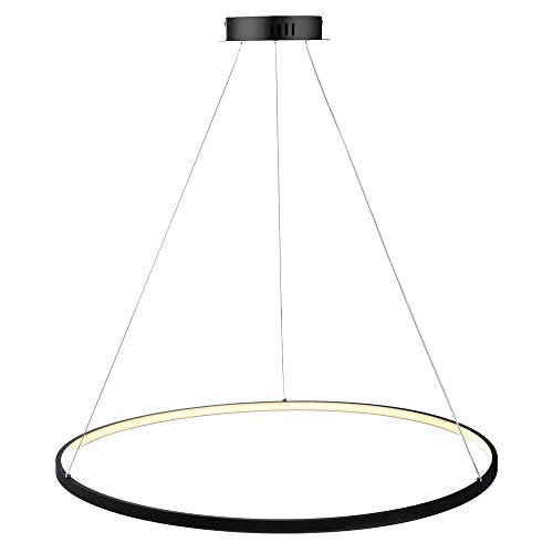 Chandelier LED suspendu anneau noir 80cm avec éclairage tricolore réglable