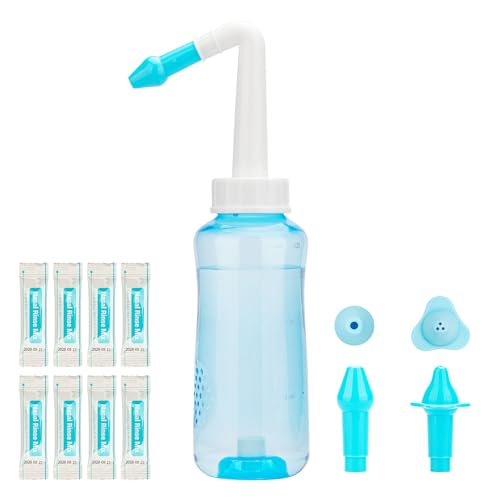 Neti Pot Sinus Rinse Kit, Nasal Rinse Bottle Kit, 300ml Nose Wash Cleaner Sinus Rinse Bottle, Nasal Irrigation Kit, Nose Cleaner Adults or Kids, with 40 PcsNasal Wash Salt Packets