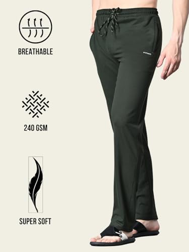 Image of FITINC Regular Fit Cotton Lower Trackpant for Men with Zipper Pockets